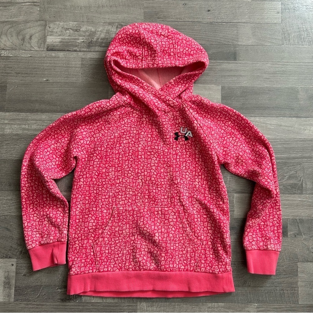 Under Armour Girls Pink Rival Fleece Print Hoodie M